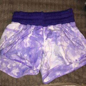 Purple tie die tracker shorts